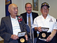 August 24, 2012 - Senator Mike Crapo (center) poses with Congressional Gold Medal recipients Kazuo Endow (left) and Agie Harada (right) after presenting them the award at a ceremony held at the Blackfoot Senior Center.