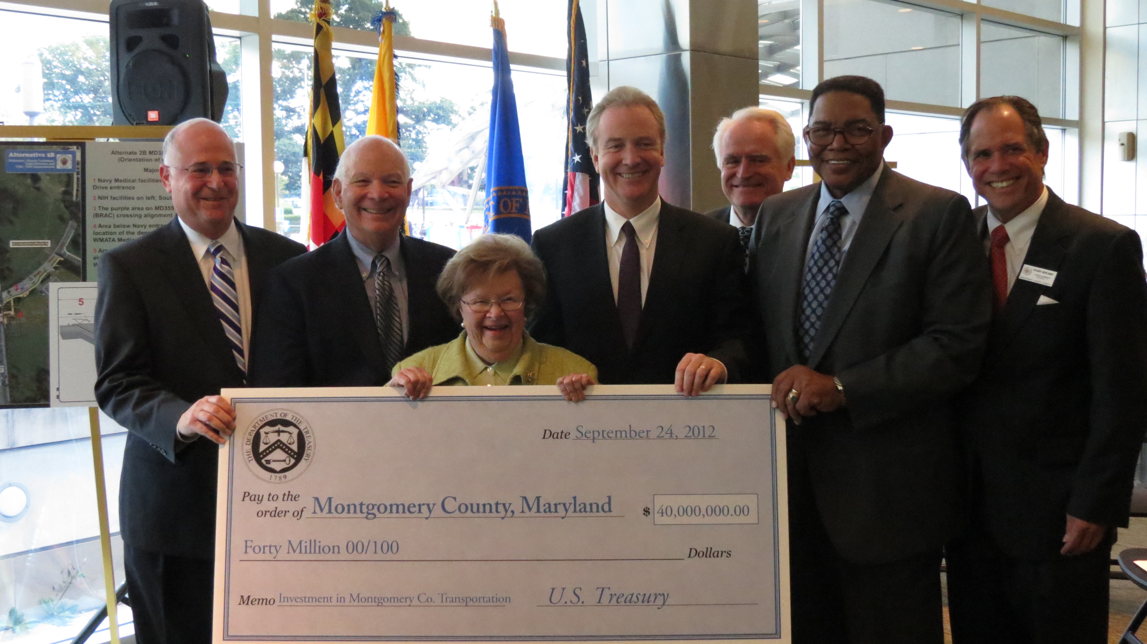 Mikulski Presents $40 Million Check to Montgomery County for New Pedestrian Tunnel Between NIH and Walter Reed