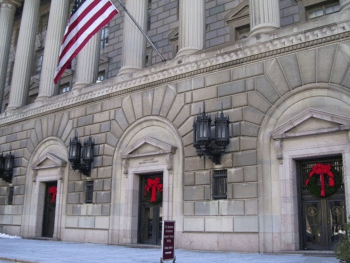 Commerce headquarters, Herbert C. Hoover Building with holiday decorations