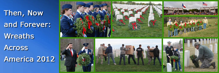 Collage of Wreaths Across America images from national cemeteries across the country.