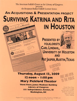 2009 Botkin Lecture Flyer for Carl Lindahl and Pat Jasper