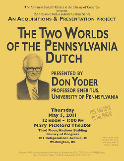2011 Botkin Lecture Flyer for Don Yoder