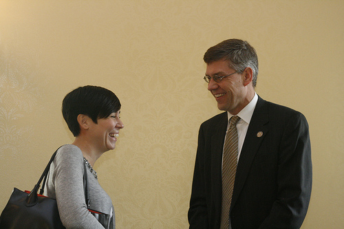 Rep. Paulsen talks with member of the Norwegian Parliament, Chair Ine M. Eriksen Soreide. 