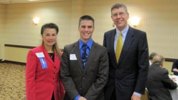 Rep Paulsen with Carolyn Pratt and Staff Sergeant Jack Thatcher at a Bloomington Chamber of Commerce