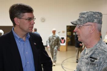 Congressman Paulsen at Company B, Brigade Special Troops Battalion, First Brigade Combat Team, 34-th Infantry Division send off in Bloomington