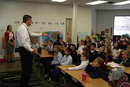 Erik visits with students at Parnassus Academy in Maple Grove