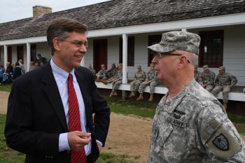 Congressman Paulsen speaks with MN Adjutant General, Major General Rick Nash during Deployment Ceremony