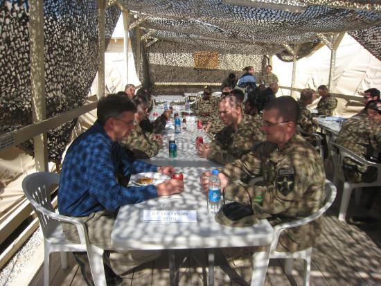 Rep. Paulsen eats with Minnesota soldiers while on a trip to Afghanistan during the week of Thanksgiving. 