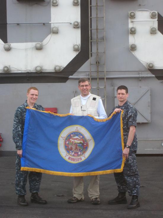 Rep. Paulsen displays some Minnesota pride with Fellow Minnesotans Lieutenant Scott and Petty Officer Lamson while visiting troops in Afghanistan. 