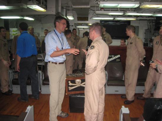 Rep. Paulsen chats with naval aviators while visiting troops in Afghanistan. 