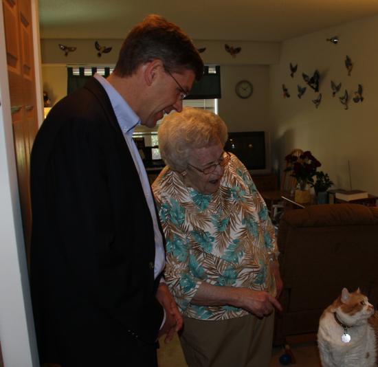 Rep. Paulsen chats with a neighbor during his Store To Door "Ride Along"
