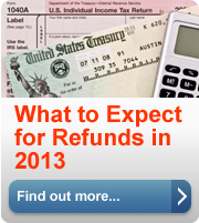 What to expect for refunds in 2013. Find out more about the changes we are making to get you your information faster. Find out more (button).