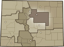 Map of Colorado highlighting the Denver Metro Area region