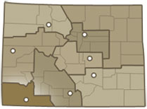 Map of Colorado highlighting the Four Corners region