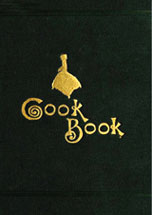 Graphic: black cookbook with gold colored webbed foot and gold lettering that says Cook Book.