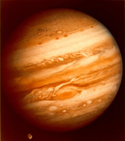 Photo of a banded moon of Jupiter.