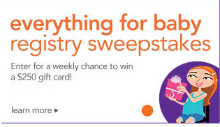 Babies ''R'' Us Registry Giveaway!   Enter for a chance to win a $250 gift card each week.  See details