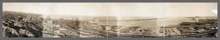 Panoramic view of Duluth, Minnesota showing the harbor