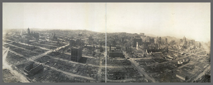 Bird's-eye view of ruins from the San Francisco earthquake
