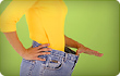 woman holding waistband of large pants