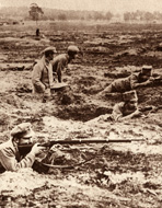Polish soldiers in a World War I battlefield