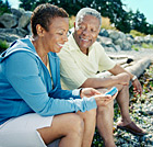 Couple sitting outside