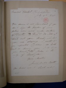 Letter from Junius Brutus Booth to Andrew Jackson