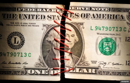 Dollar bill stitched together, 
