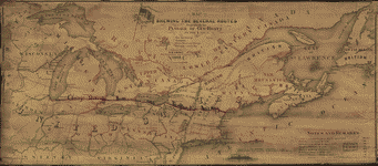 Map shewing the several routes proposed for the passage of gunboats to the Lakes via: Erie and Oswego Canal; Champlain [Canal];