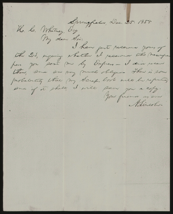 Image 2 of 2, Letter to Henry Clay Whitney, Esq. from Abraham Li