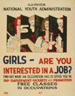 A poster for occupational classes available for teenage girls