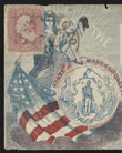 [Civil War envelope showing Columbia with flag, Massachusetts state seal, and Phrygian cap bearing message "Loyal to the Union"]