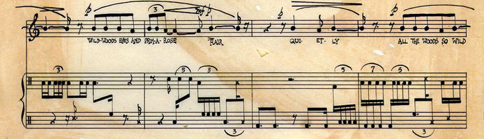 sheet music from John Cage's "The Wonderful Widow of Eighteen Springs"