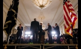 President Obama Shakes Hands with Former Sen. Chuck Hagel