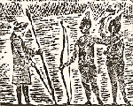 Detail view of a woodcut illustration of Native Americans.
