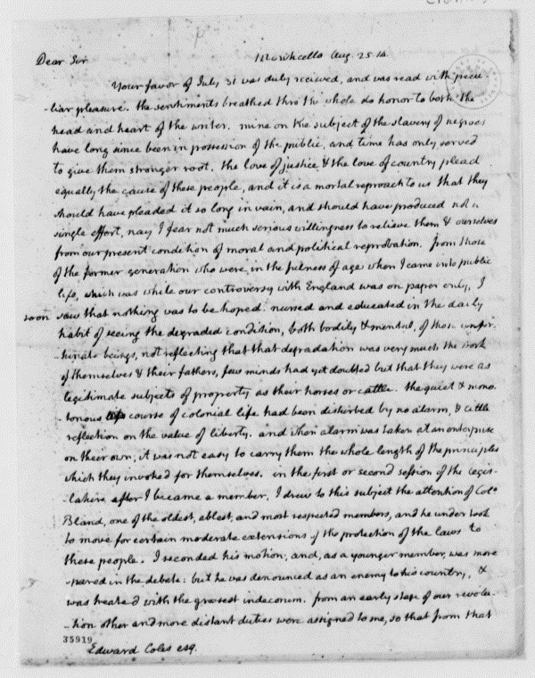 Image 731 of 1284, Thomas Jefferson to Edward Coles, August 25, 1814 