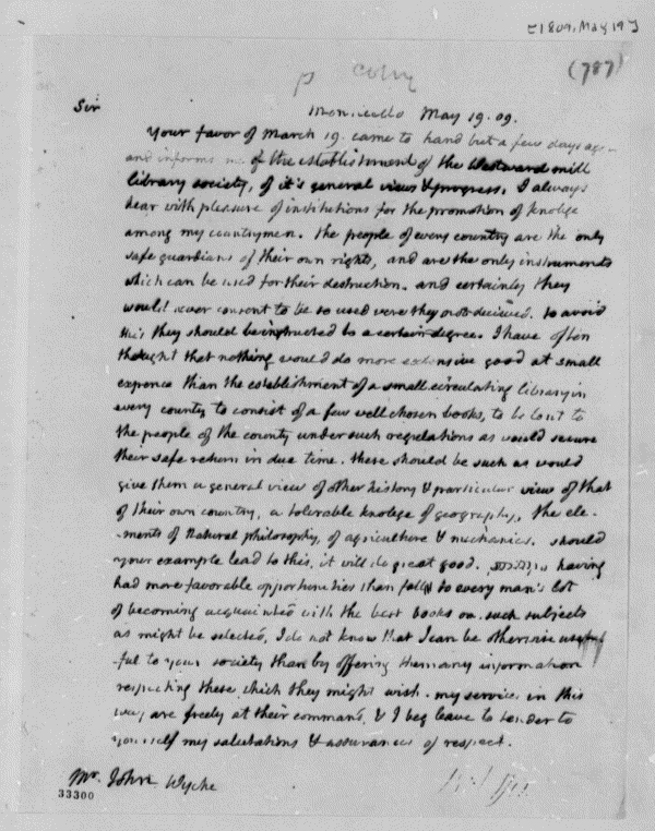 Image 1155 of 1263, Thomas Jefferson to John Wyche, May 19, 1809