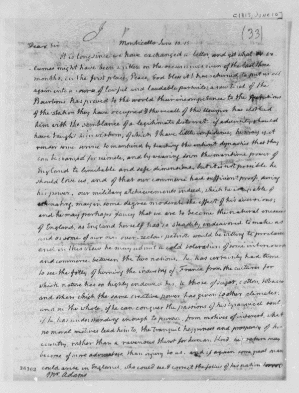Image 168 of 1188, Thomas Jefferson to John Adams, June 10, 1815