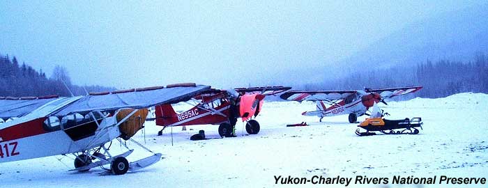 Airplanes and snowmobile used for moose sampling effort at Yukon-Charley Rivers National Preserve