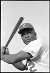Jackie Robinson of the Brooklyn Dodgers, posed and ready to swing. LC-L9-54-3566-O, no. 8