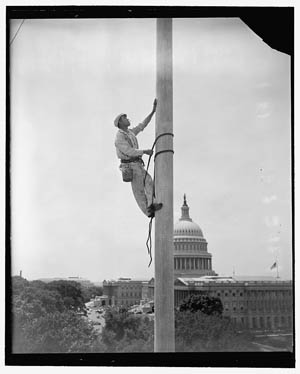 Tarzan Paints the Senate Flagpole, Washington, D.C. Photo by Harris & Ewing, July 11, 1939.