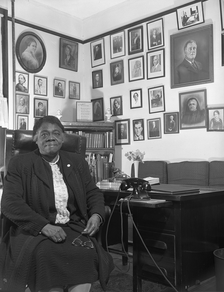 Dr. Mary McLeod Bethune, founder and former president and director of the NYA (National Youth Administration) Negro Relations, Bethune-Cookman College, Daytona Beach, Florida. 
