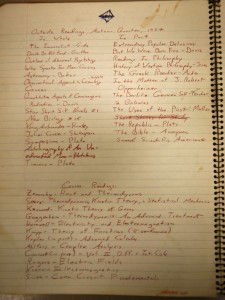 List of titles that Carl Sagan planned to read during his fall 1954 semester at the University of Chicago. Library of Congress Manuscript Division