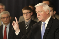 Pennsylvania Governor Tom Corbett speaks at a news conference in State College