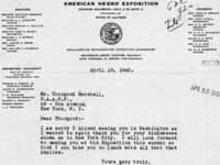 Letter of April 18, 1940 from Truman K. Gibson, Jr. Executive Director of the American Negro Exposition, to Thurgood Marshall, Legal Counsel of the NAACP, Looking Forward to Seeing Him at the Chicago Exposition in the Summer
