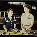 Pearl Harbor widows have gone into war work to carry on the fight with a personal vengeance, Corpus Christi, Texas. Mrs. Virginia Young (right) whose husband was one of the first casualties of World War II, is a supervisor in the Assembly and Repairs Depa
