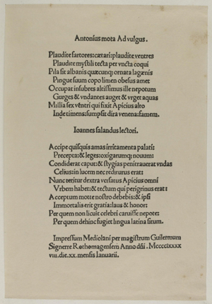 COLOPHON : COELIUS APICIUS, 1498.