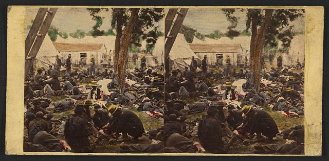 [Tending wounded Union soldiers at Savage's Station, Virginia, during the Peninsular Campaign] (LOC)