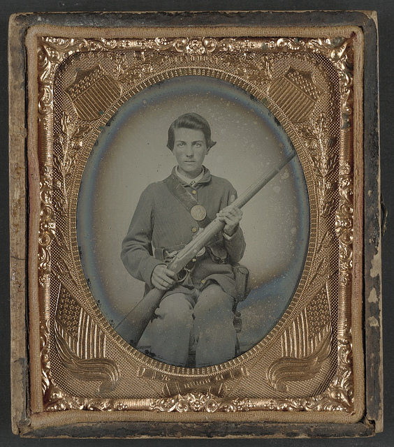 [Private Samuel Wires of Company K, 137th Indiana Infantry Regiment, with musket] (LOC)