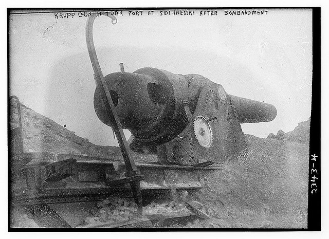 Krupp gun in Turk fort at Sidi-Messri after bombardment (LOC)